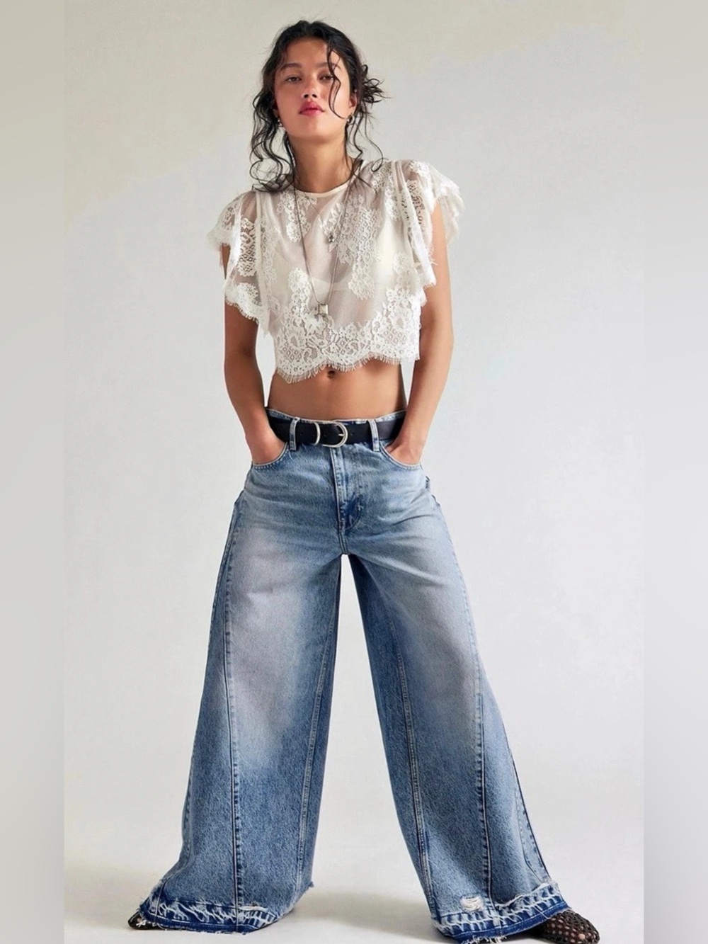 Free People We The Free Apollo Wide Leg Jeans Blue NWT.